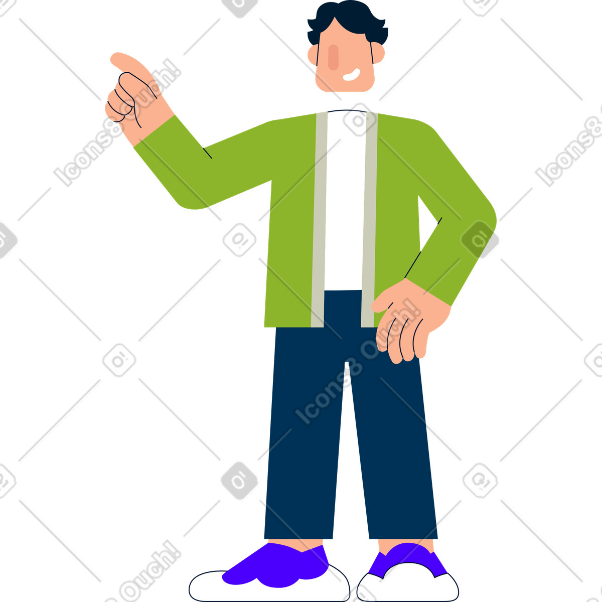 Illustration L'homme sourit et pointe avec sa main dans le style Cubes à télécharger aux formats PNG, SVG
