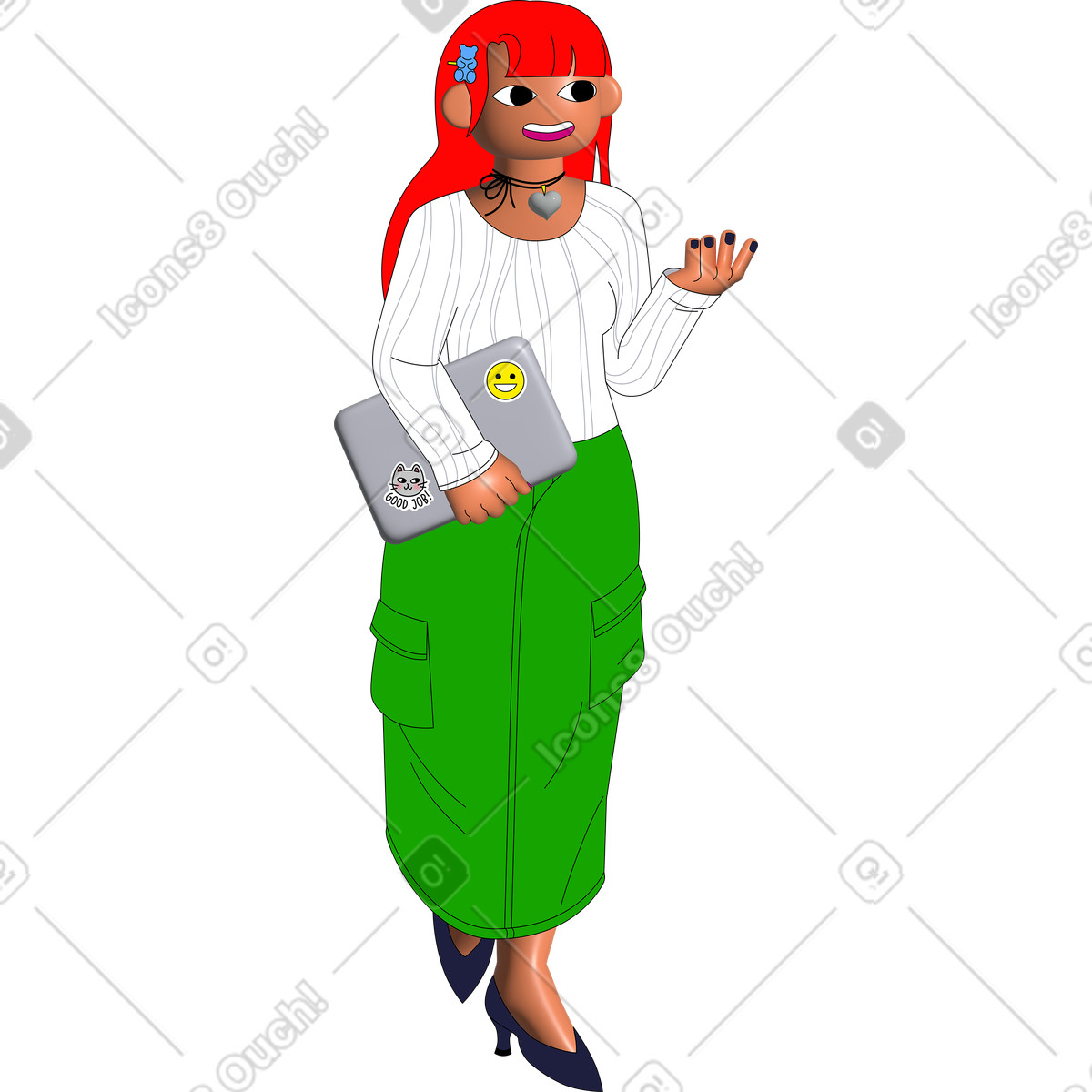 Young woman carries a laptop and talks about something illustration in Pop style download in PNG, SVG