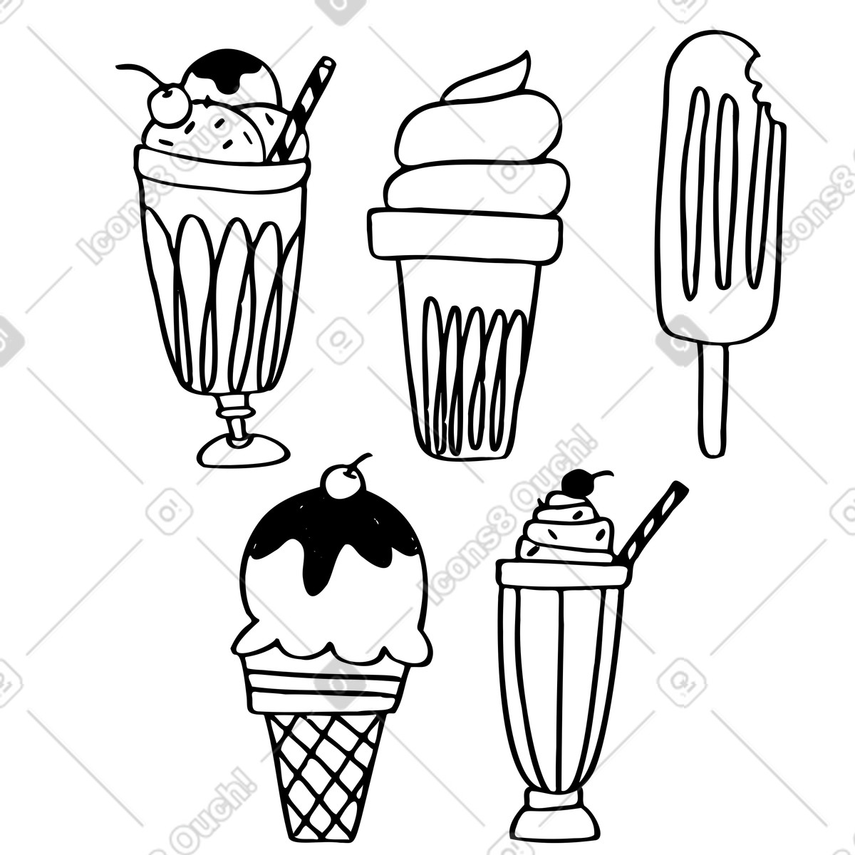 Eis am stiel, gelato, eistüte, eisbecher und-Illustration im Marks-Stil als Download in PNG, SVG