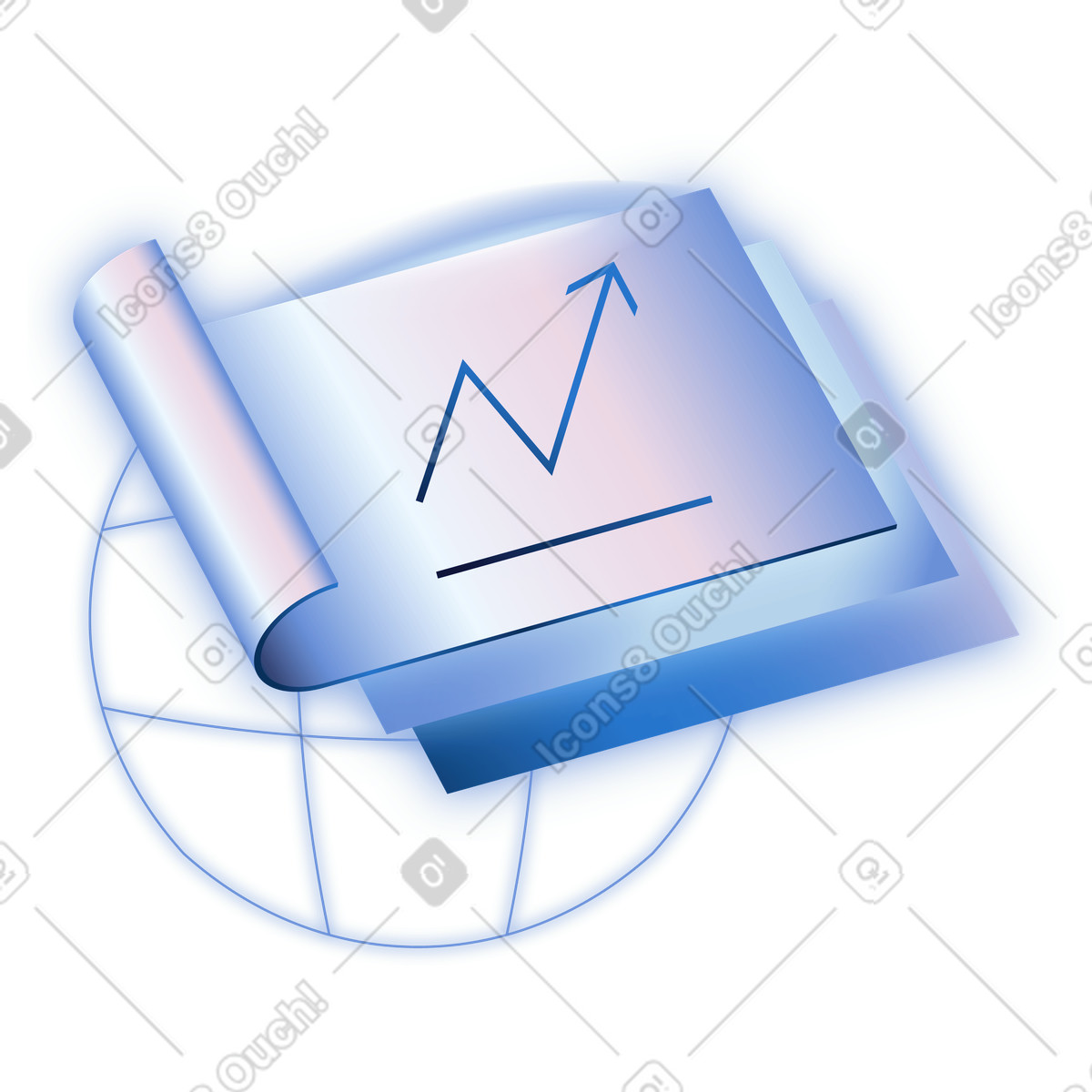 Business growth, Investment planning, Upward trend chart on report page illustration in Dimension style download in PNG, SVG