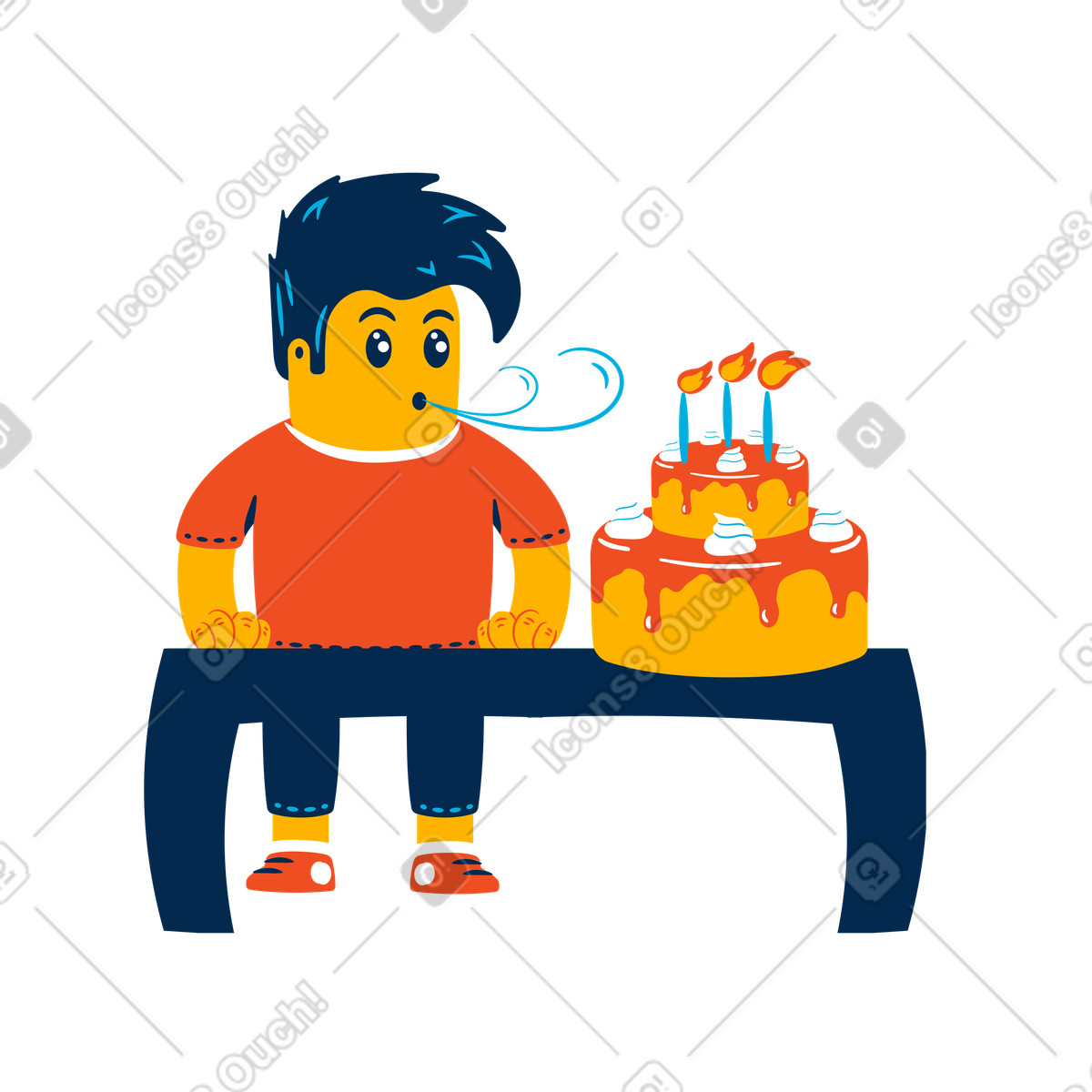 Flame スタイルの 少年は彼の誕生日を祝う のイラストをPNG、SVG形式でダウンロード