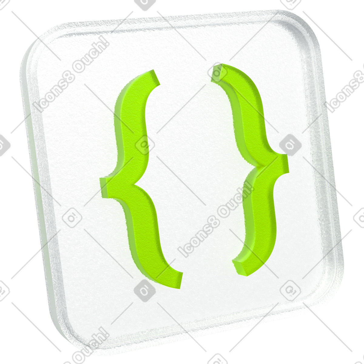Green glass coding sign illustration in 3D Enterprise style download in PNG, SVG
