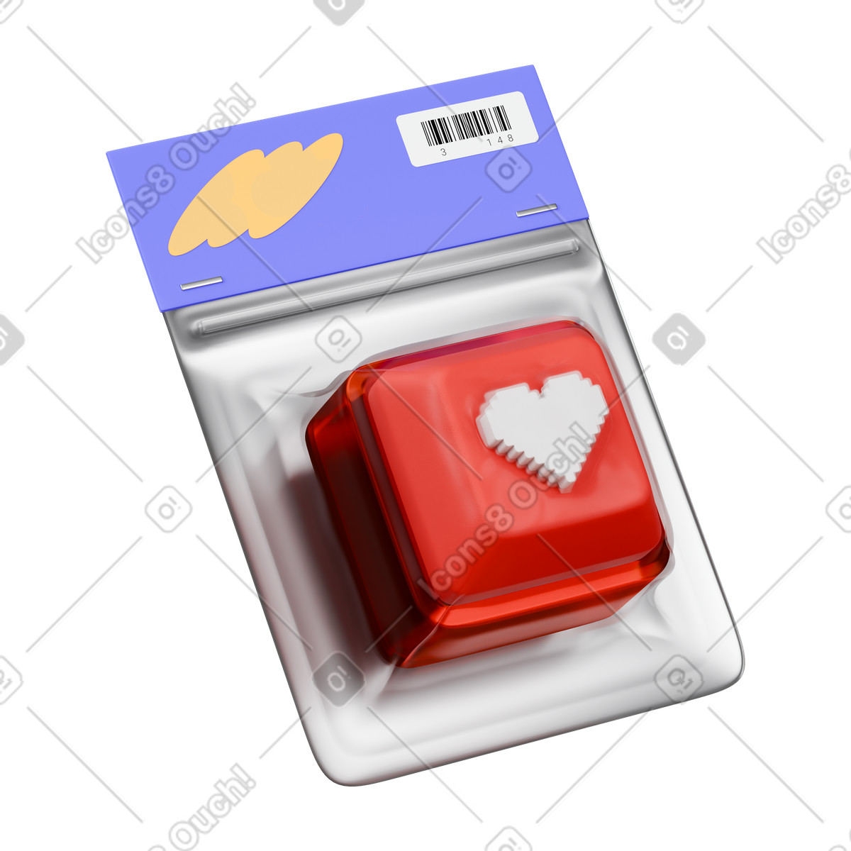 Heart keycap in vacuum package illustration 3D Stickle style download PNG, SVG