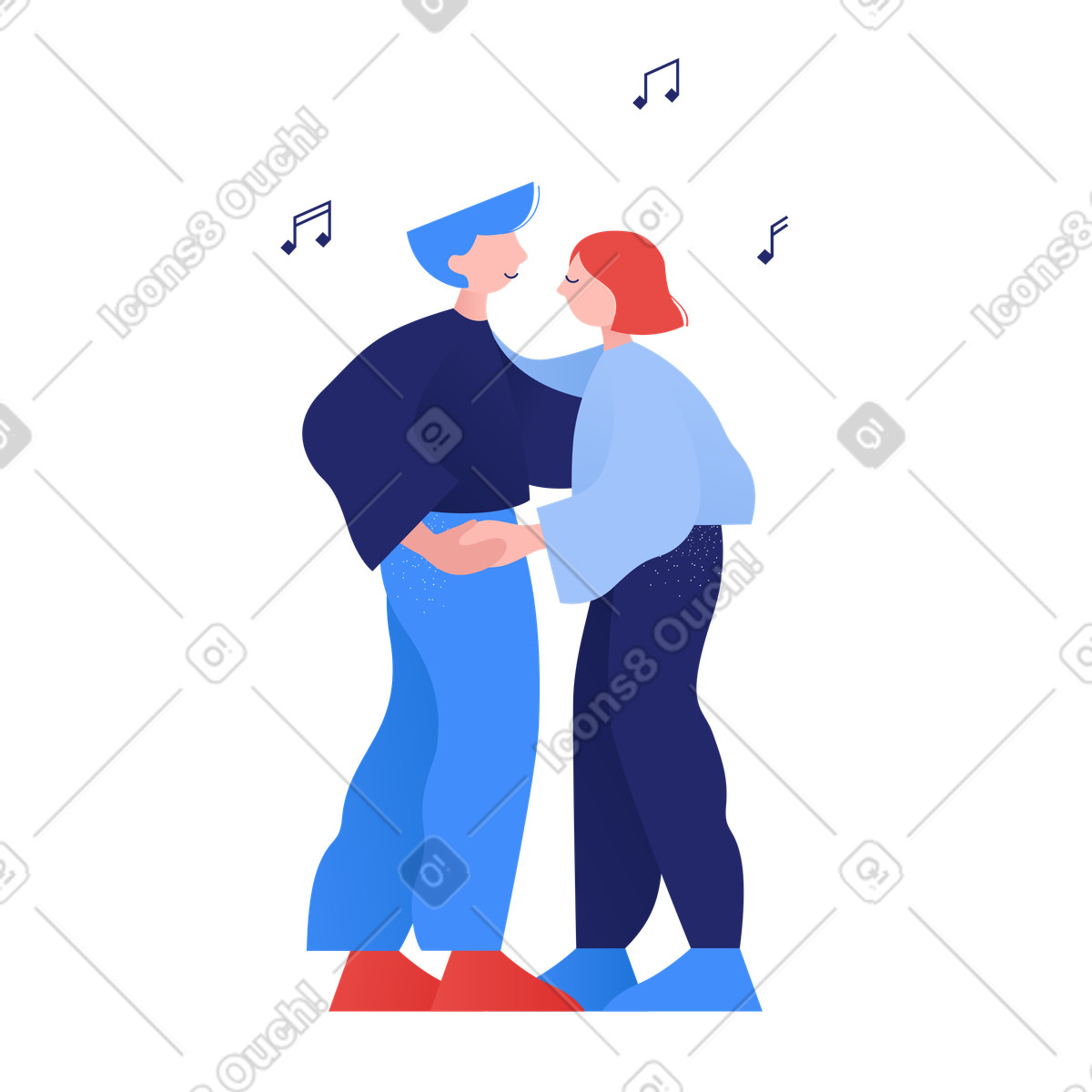 Uomo e donna che ballano insieme alla musica si abbracciano illustrazione in stile Clip scarica in PNG, SVG
