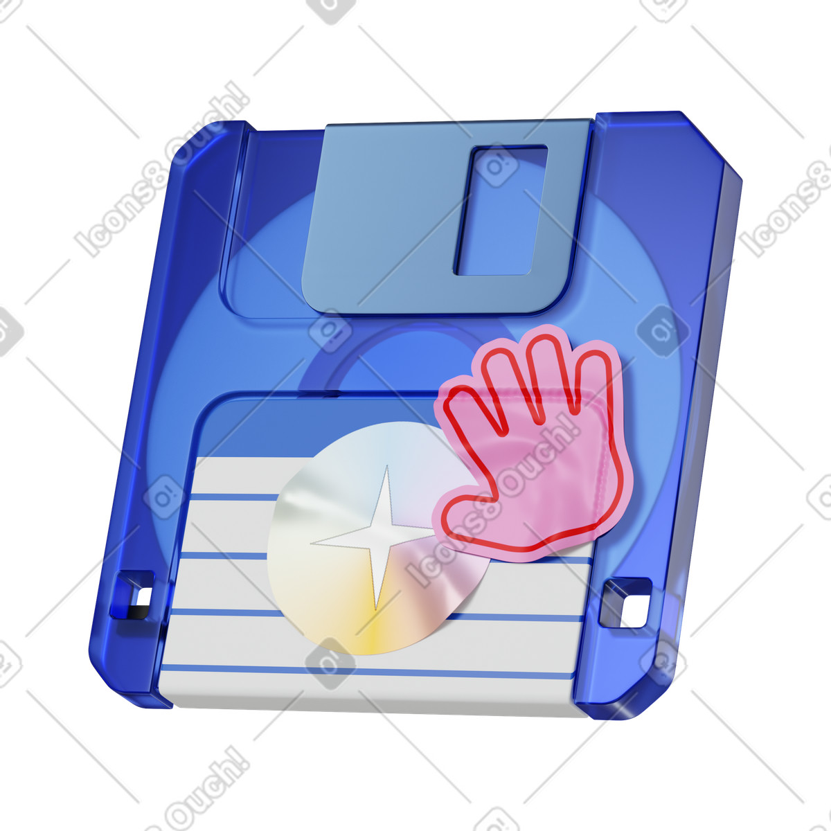 Ilustración Blue floppy disk en estilo 3D Stickle a descargar en PNG y SVG