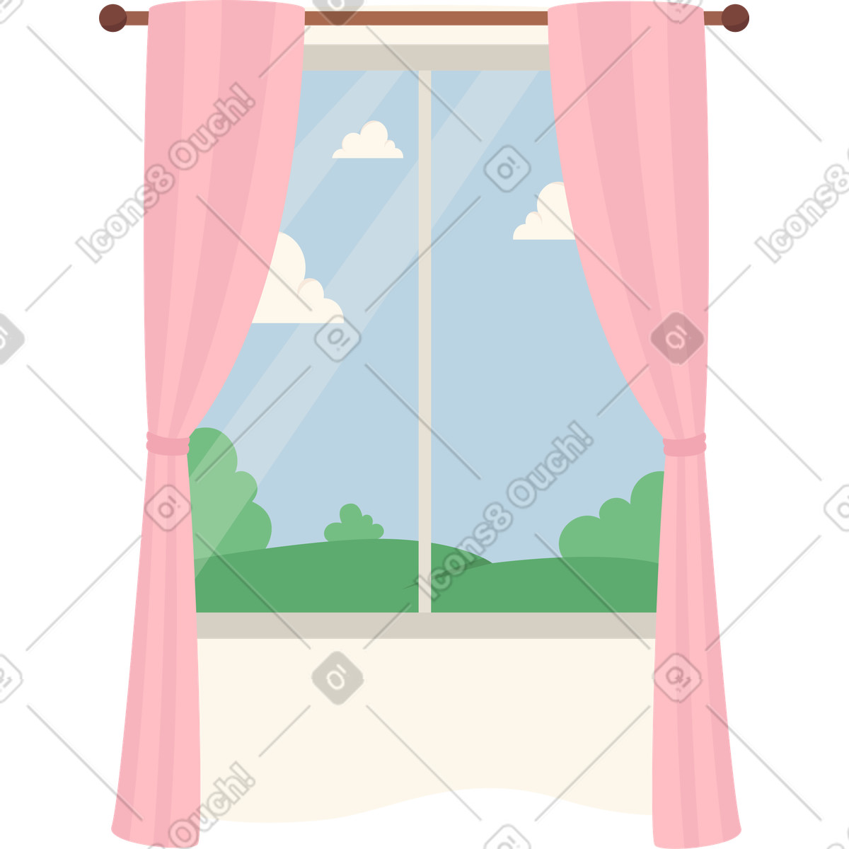 Ilustración Ventana con cortinas en estilo Lagom a descargar en PNG y SVG