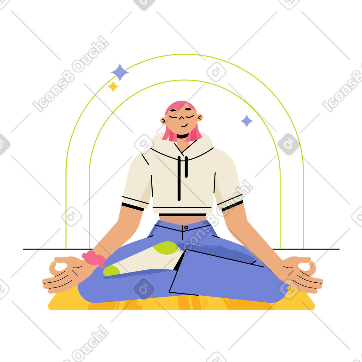 Juicy 스타일의 Peaceful yoga session, Personal wellbeing and mindfulness activity 일러스트레이션 PNG, SVG 다운로드