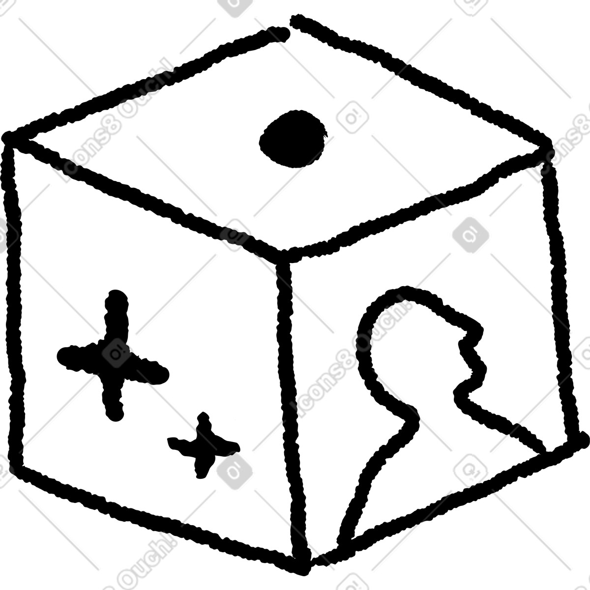 Black Chalk 스타일의 Cube with circle top plus signs and silhouette side drawing 일러스트레이션 PNG, SVG 다운로드