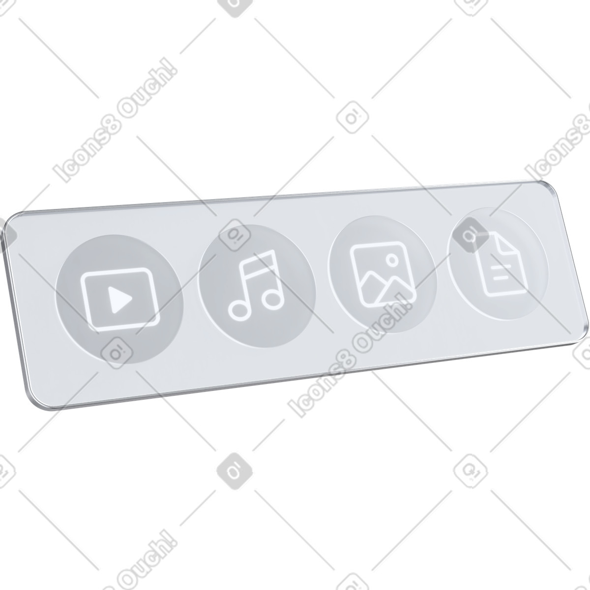 Illustration Ensemble d'icônes de fichiers multimédias, symboles contenu multimédia, interface d'actifs numériques dans le style 3D Pro à télécharger aux formats PNG, SVG