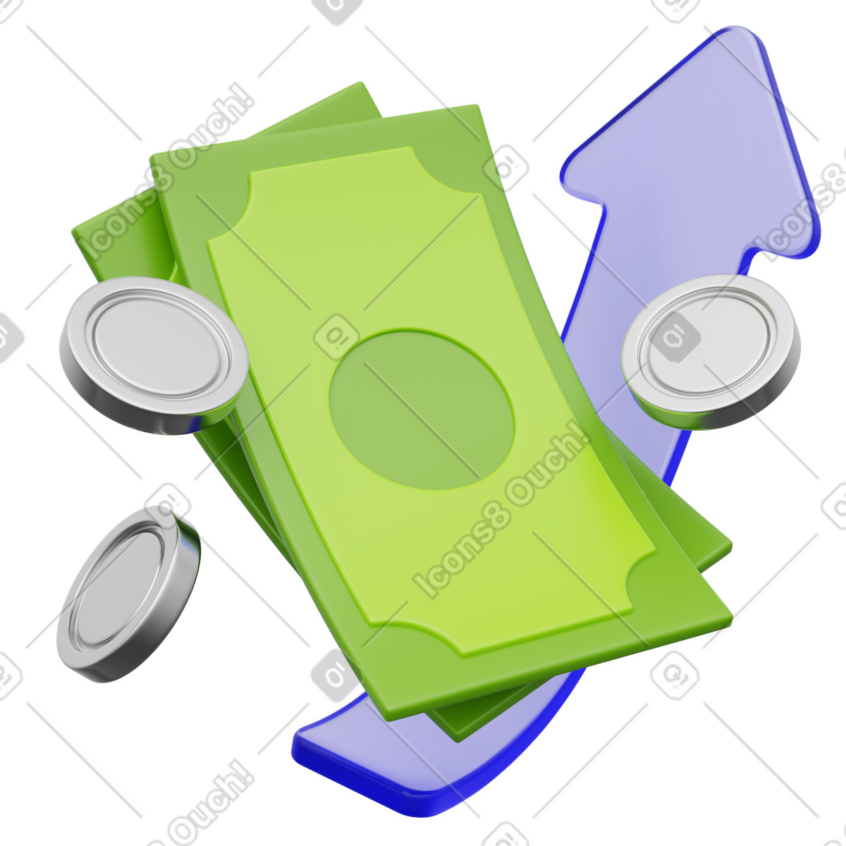 Illustration Financial profit increase and growth arrow dans le style 3D Playful à télécharger aux formats PNG, SVG