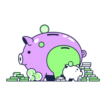A giant piggy bank is positioned in the center of the image, showcasing its glossy surface. Surrounding it are several smaller piggy banks, each in different sizes and designs. The giant piggy bank has a coin slot on top and a small keyhole at the back. The smaller piggy banks vary in color and shape, some with patterns and others with solid surfaces. To emphasize the theme of savings growth, coins are scattered around the base of the giant piggy bank, with a few coins appearing to be in the process of being dropped into the slot. The entire composition conveys a sense of accumulation and prosperity.