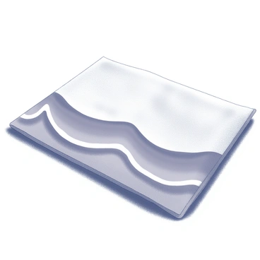 A beach towel laid out flat on a sandy surface. The towel features a minimalist design with a series of simple, undulating waves depicted in a flowing pattern. The waves are arranged horizontally across the towel, creating a rhythmic, repetitive motif. The background of the towel is a clean, white canvas, enhancing the contrast with the wave design.