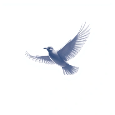 A bird with intricate feather patterns is soaring high against a clear background. The wings are fully extended, displaying their detailed structure as they catch the wind. Below, a vast sky stretches out, with no clouds or disturbances, emphasizing the bird's flight. The image captures the sense of movement and lightness associated with the bird's elevation in the atmosphere.