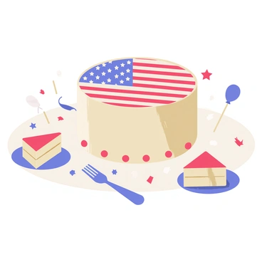 A festive cake decorated to look like the American flag on a dining table