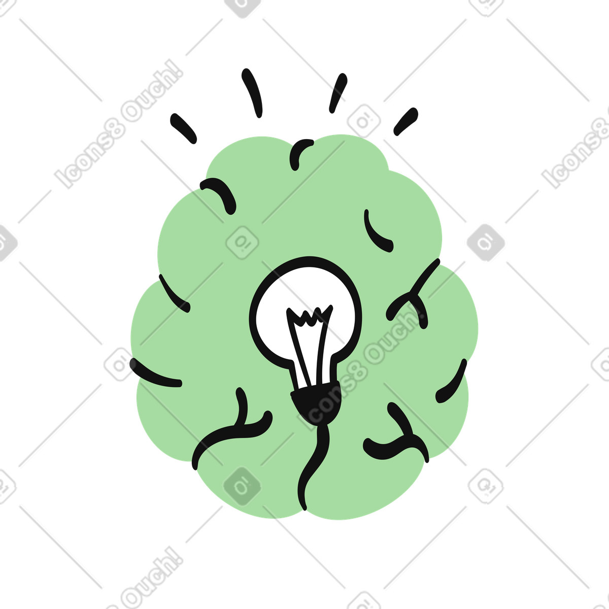 Illustration Brain lightbulb symbol for innovation and creative thinking ideas dans le style Organic à télécharger aux formats PNG, SVG
