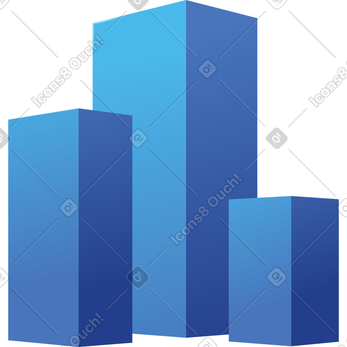 Financial performance comparison with three blue bar chart columns illustration in Quantum style download in PNG, SVG