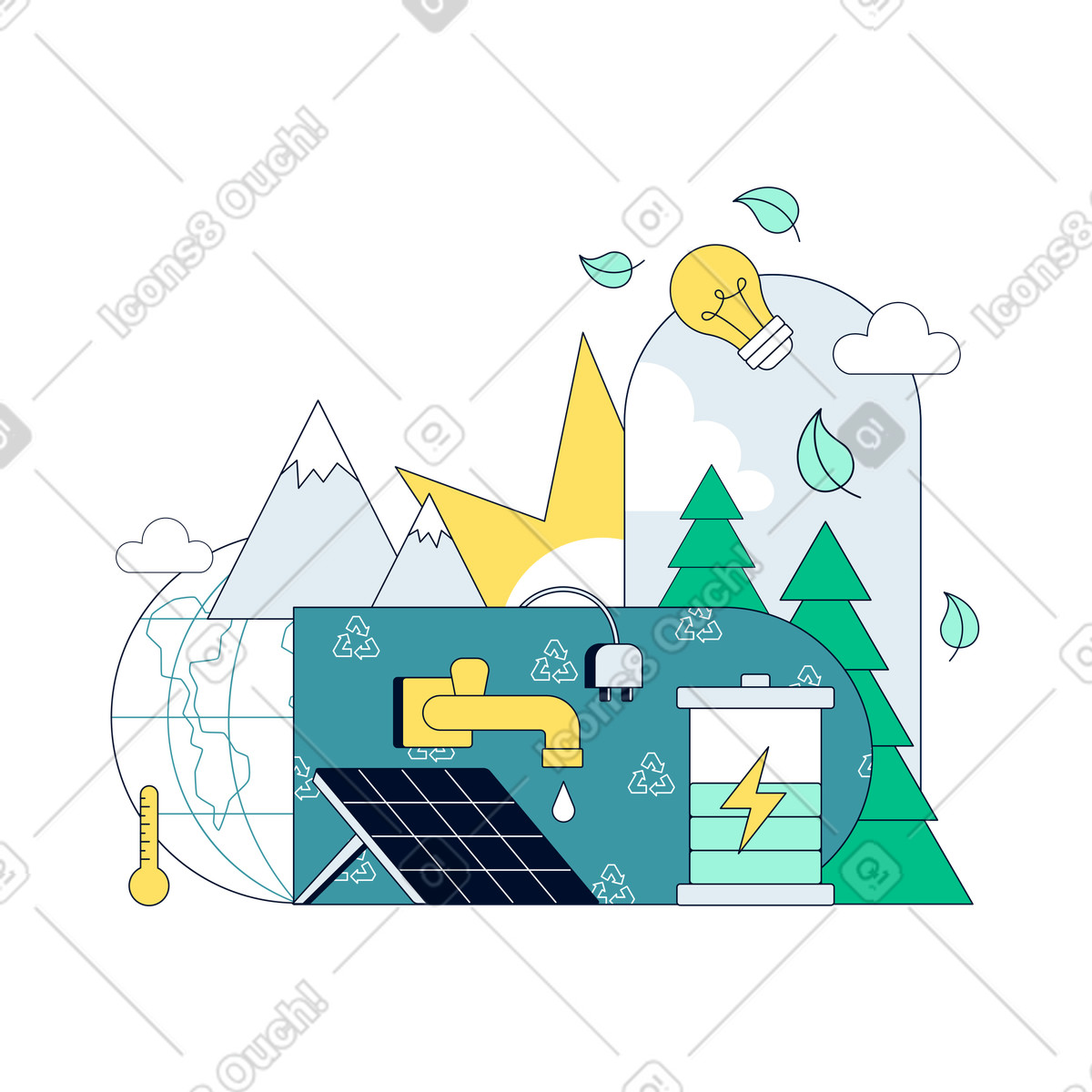 Energie rinnovabili e tecnologie verdi illustrazione in stile Teal scarica in PNG, SVG