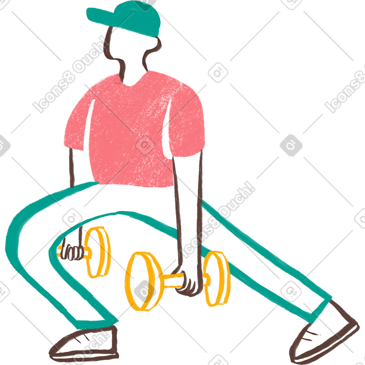 Man in a cap doing exercise with weights-Illustration im Company-Stil als Download PNG, SVG