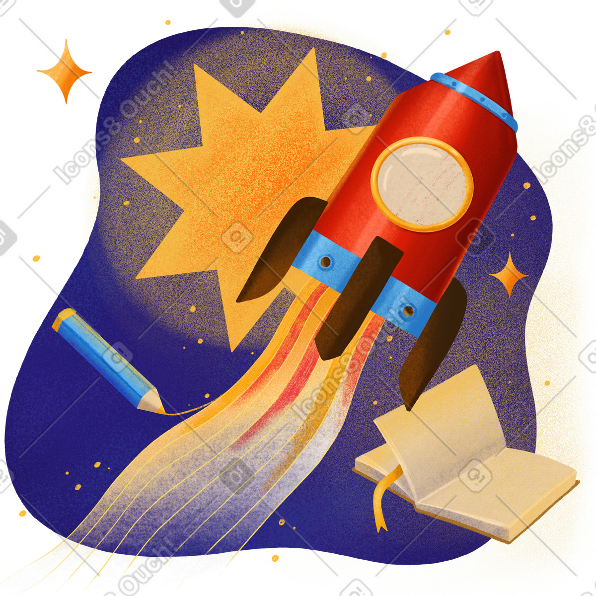 Ilustración Aprendizaje creativo a través del juego, la imaginación y las impresiones vívidas. en estilo Gleam descargar en PNG SVG
