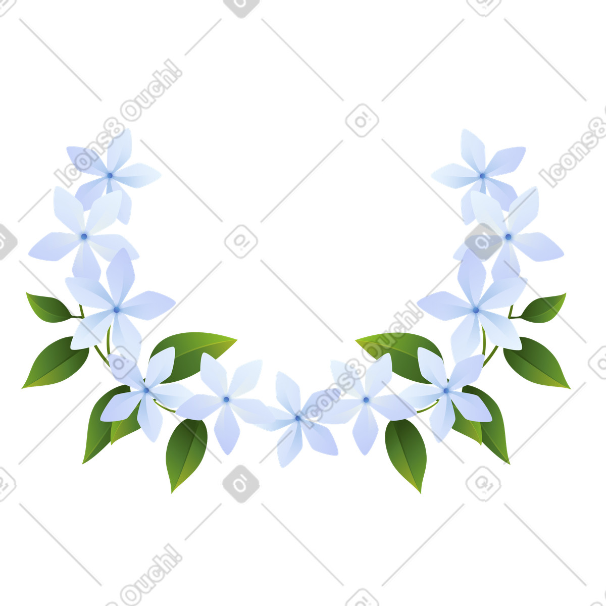 Ilustración Flores de jazmín blanco con hojas dispuestas en semicírculo estilo Blossom a descargar PNG y SVG