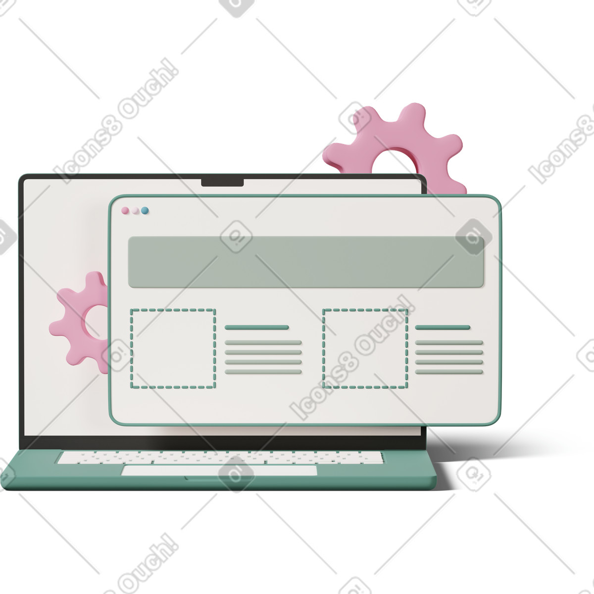 下载 3D Casual life 风格的 Laptop with open browser window 插画，支持 PNG、SVG 格式