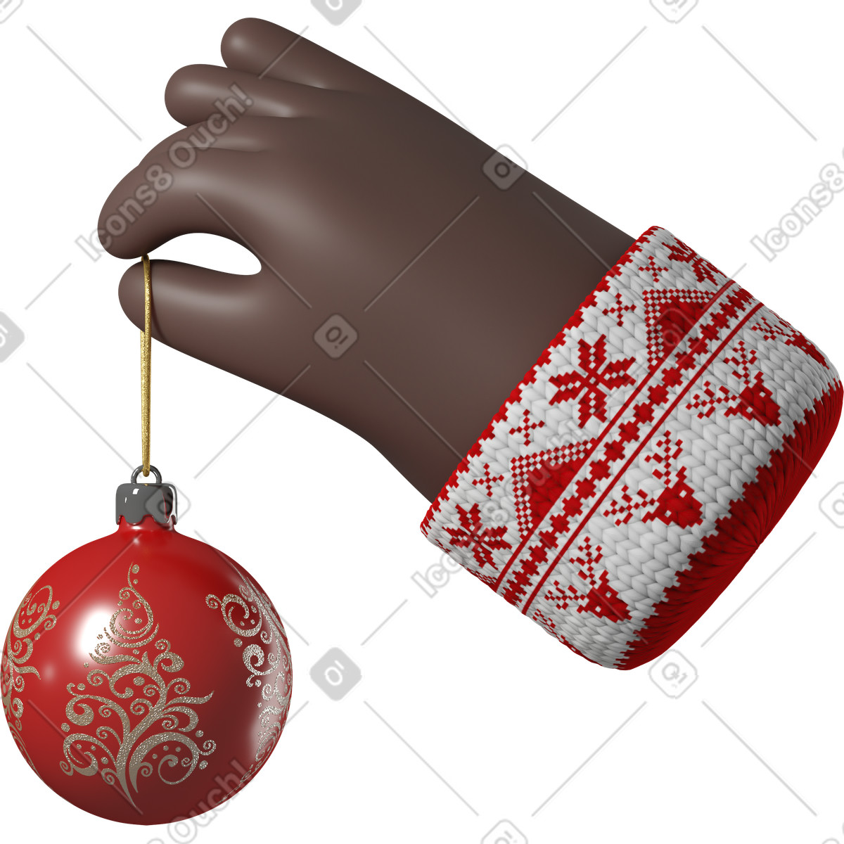 下载 3D Hands Fun&Wild 风格的 黑皮肤手拿着圣诞球 插画，支持 PNG、SVG 格式