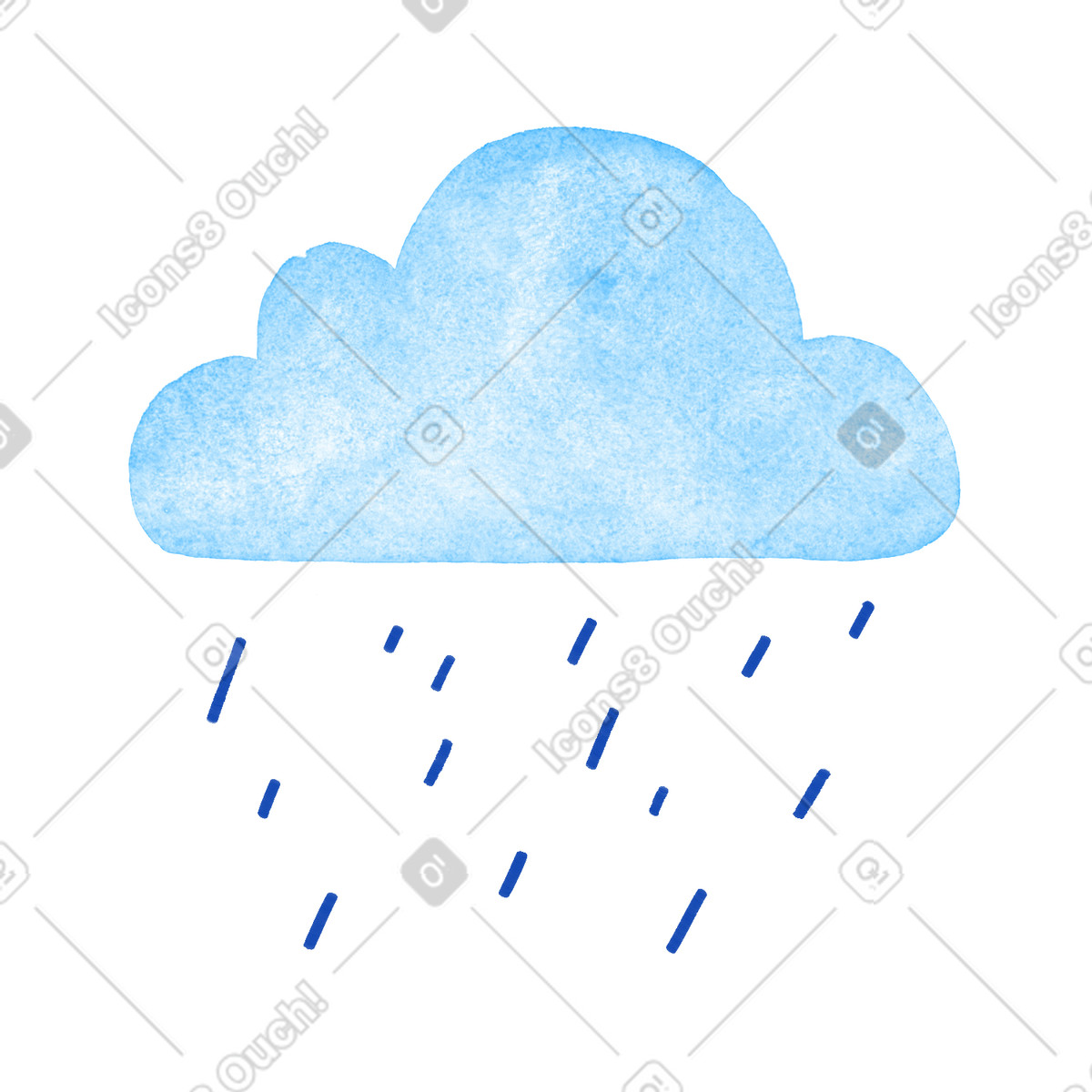 下载 Tint 风格的 Cloud rain shower watercolor weather symbol with falling raindrops 插画，支持 PNG、SVG 格式