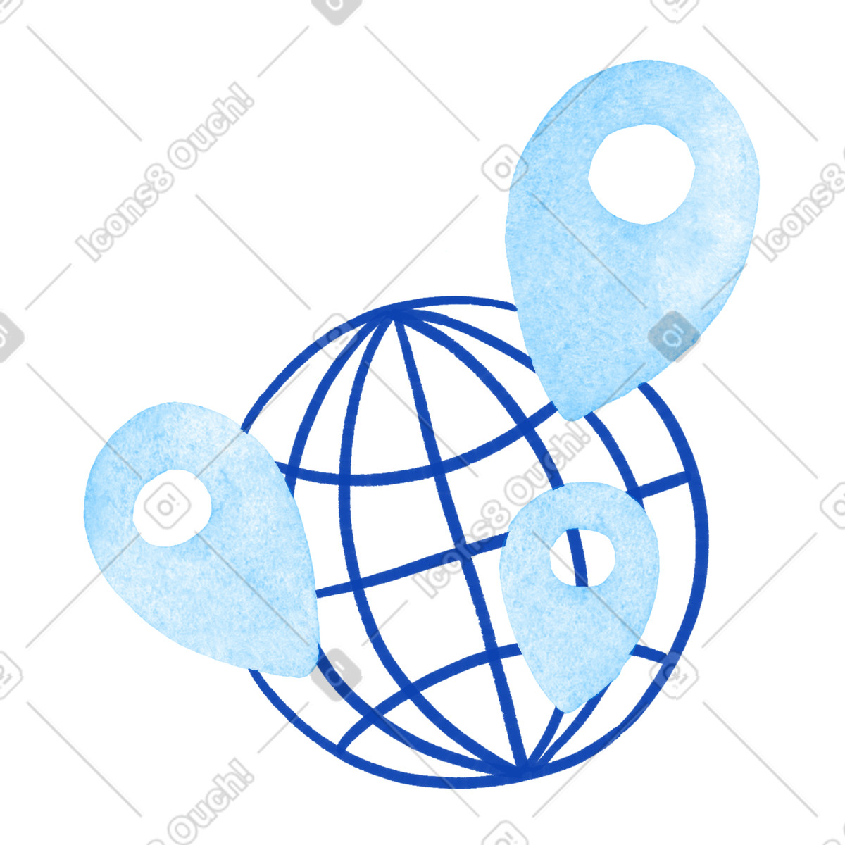 下载 Tint 风格的 Globe with location pins indicating worldwide map navigation and tracking 插画，支持 PNG、SVG 格式