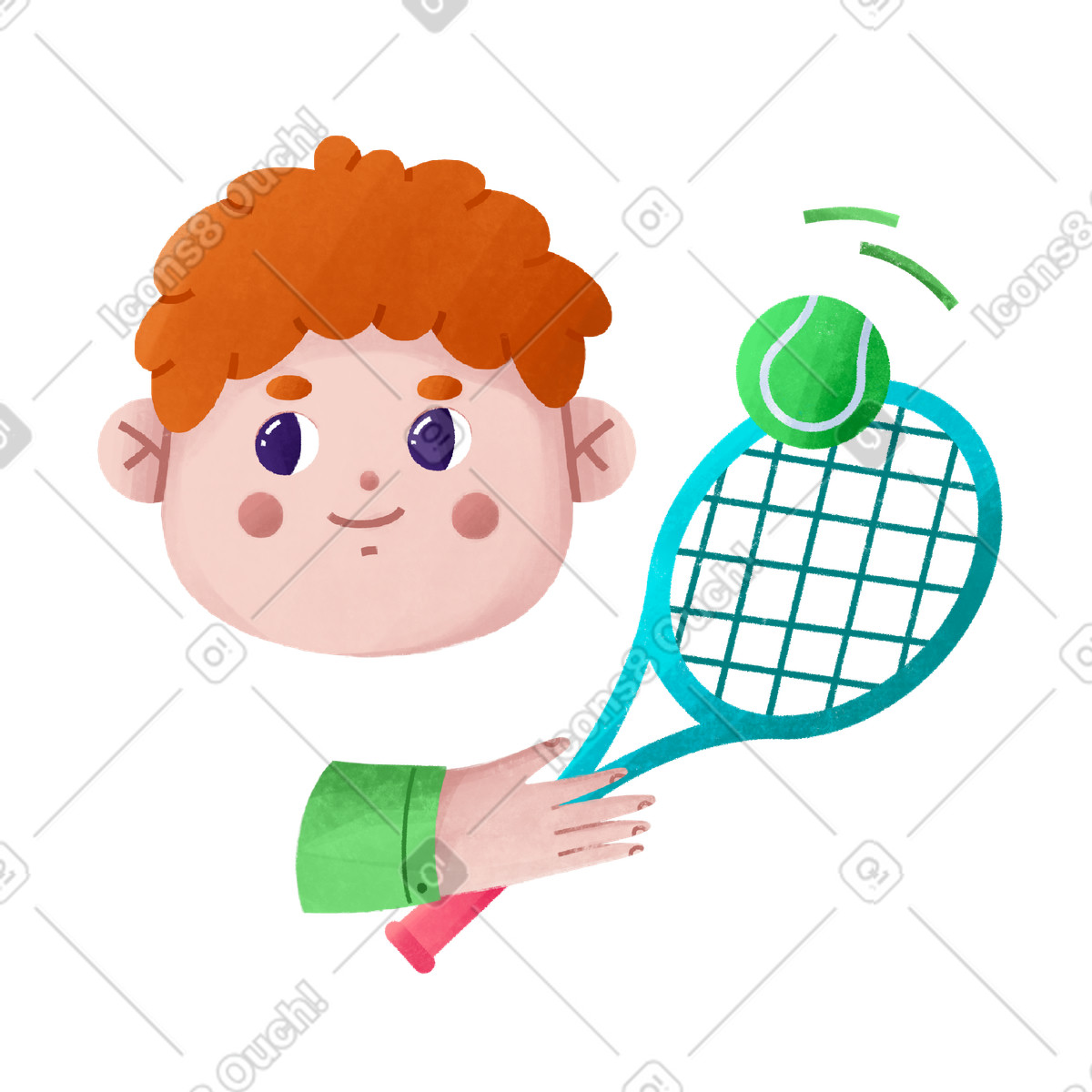 Redheaded boy plays tennis illustration in Bonbon style download in PNG, SVG