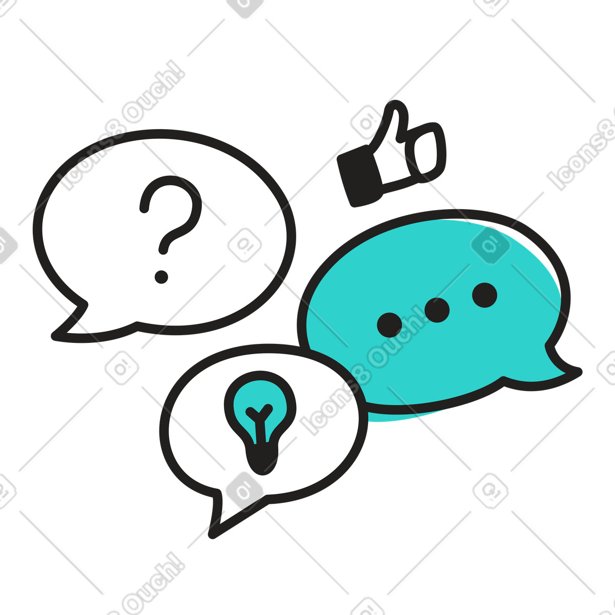 Ilustración Discusión y lluvia de ideas con burbujas chat en estilo Little a descargar en PNG SVG