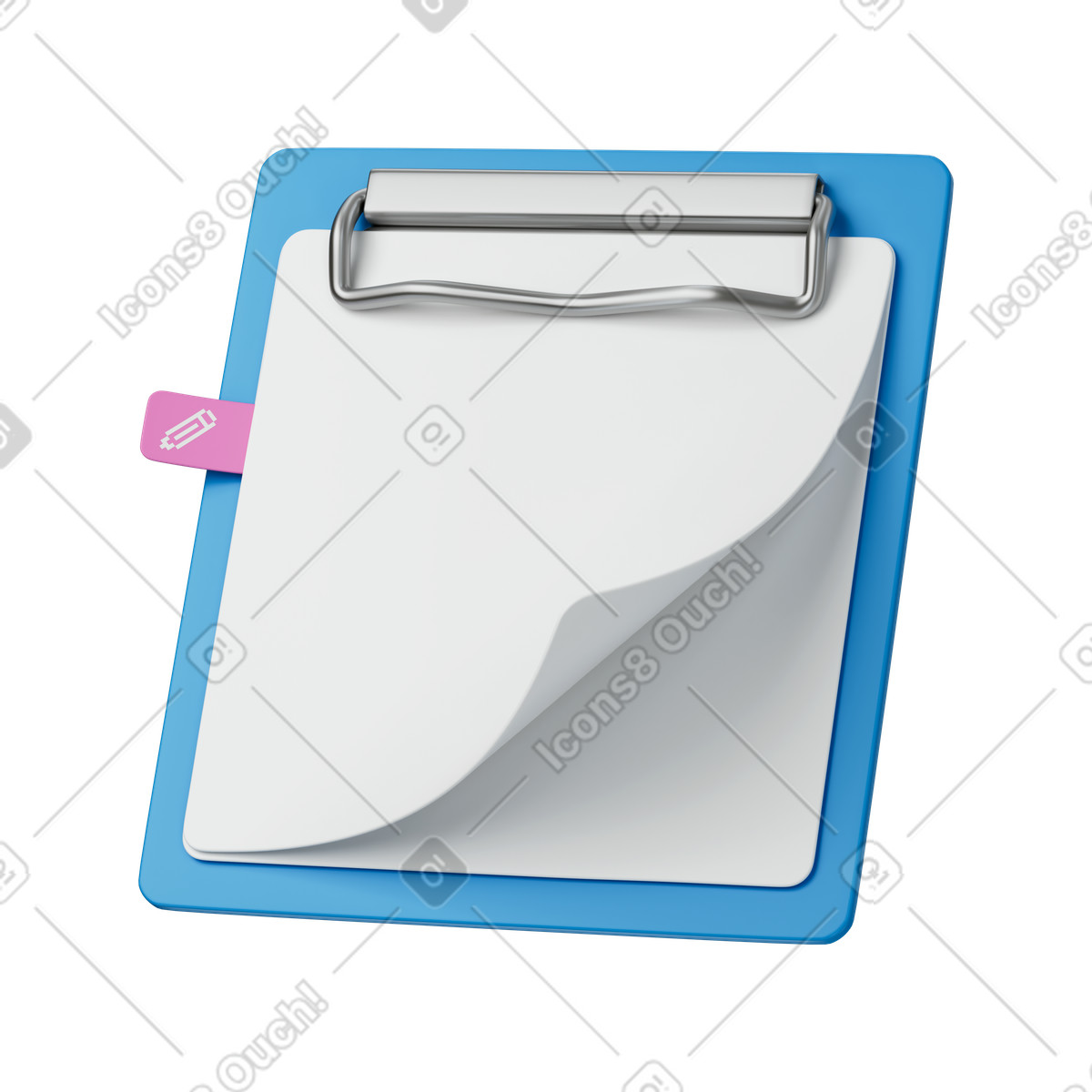 Clipboard with blank paper sheets and metal clamp for notes illustrazione in stile 3D Stickle scarica in PNG, SVG