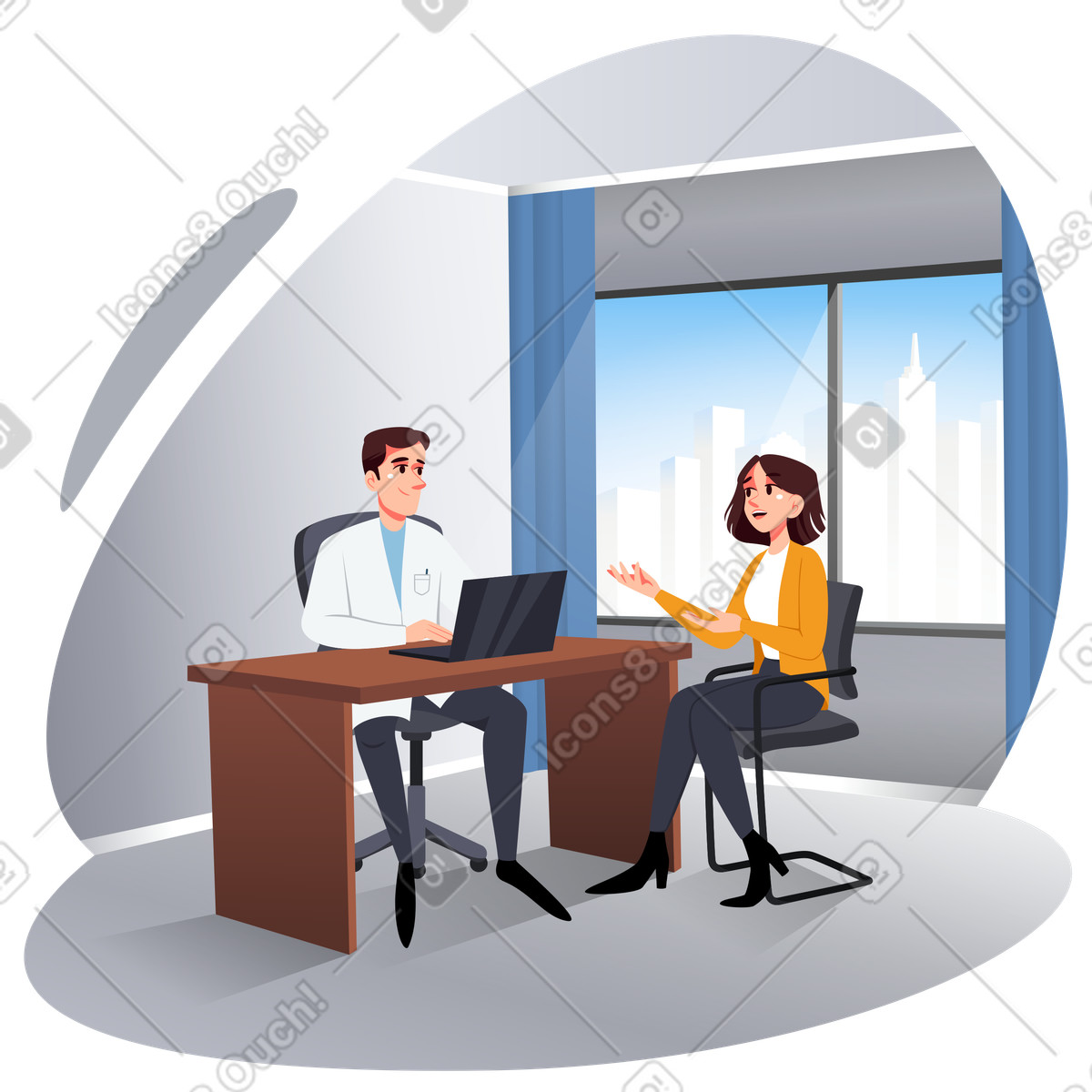Doctor talking to a patient in the office illustration Vivid style download PNG, SVG