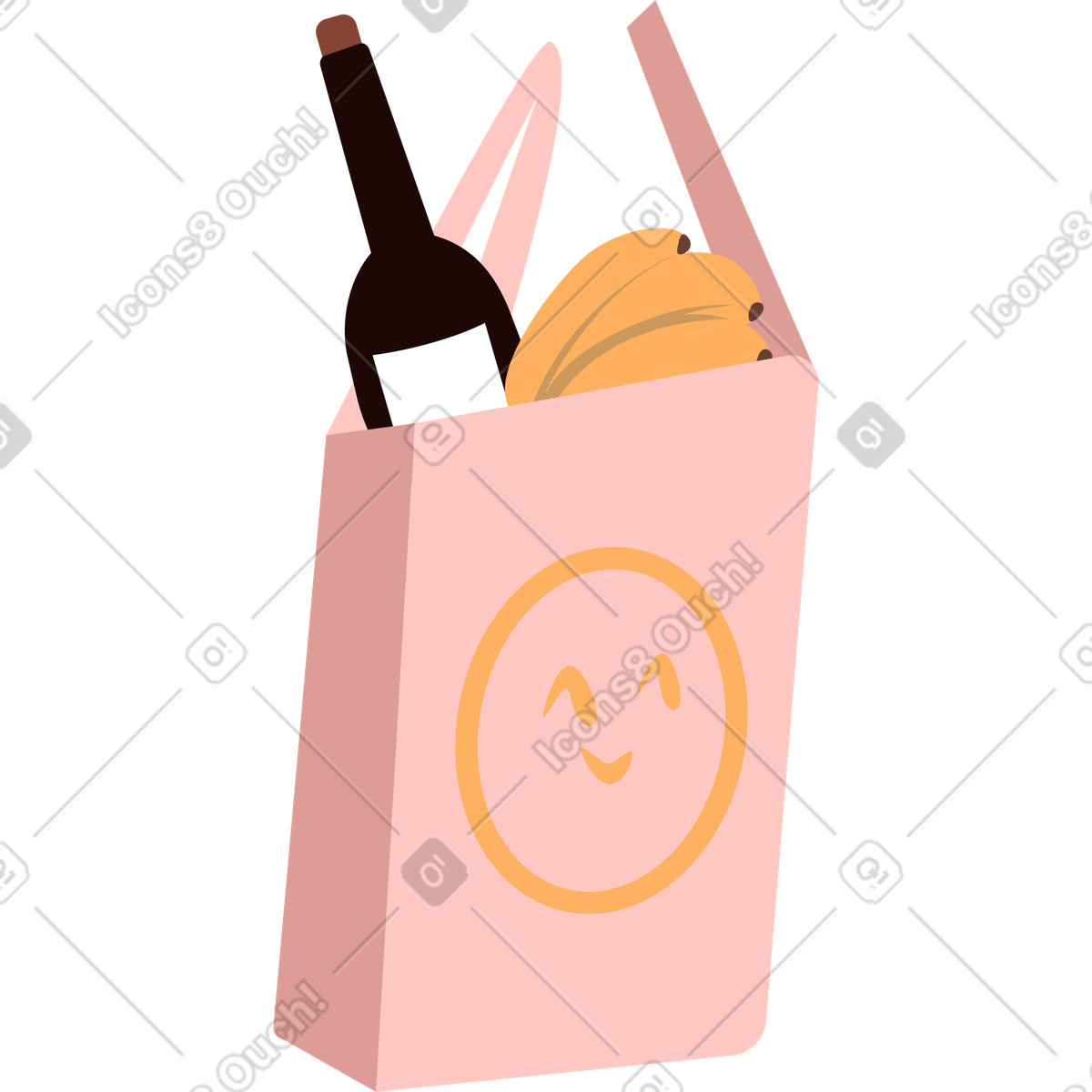 Paper pink bag with groceries illustration in Lagom style download in PNG, SVG