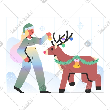 Elf dresses up the Christmas deer PNG, SVG