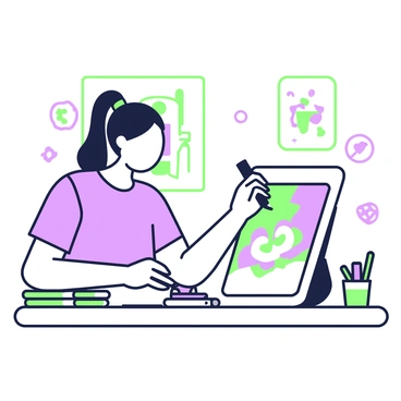 An artist using a digital pen and tablet to create vibrant illustrations