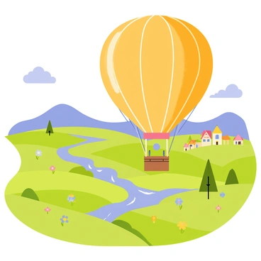 A giant bun-shaped hot air balloon floating over a countryside