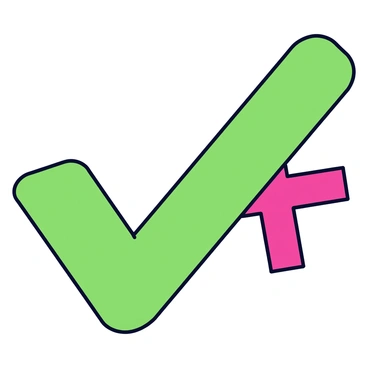 A large green checkmark with a smooth, rounded design is positioned prominently on the left side of the image. Beside it, on the right side, is a red cross featuring bold, straight lines. Both symbols are set against a clean white background, emphasizing their contrasting colors.
