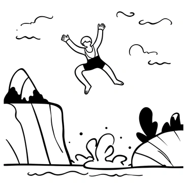 A person jumping off a cliff into the ocean, experiencing the thrill of free fall.