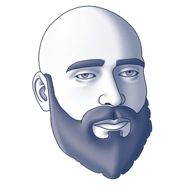 A well-groomed beard framing a prominent nose