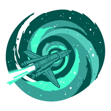 A teal spaceship is navigating through the spiral arms of a galaxy. The galaxy's arms are vividly unfolding in the background, showcasing a mix of stars and cosmic dust. The spaceship has a sleek design with prominent engines glowing brightly. It is angled slightly as it travels along one of the spiral pathways, leaving a trail of light. The vast expanse of space is dotted with distant stars, creating a stunning and dynamic scene.