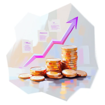 A detailed infographic-style diagram illustrating a pension plan. The diagram features several stacked coins, each displaying different denominations, positioned at the bottom of the image. Above the coins, there are arrows pointing upwards, symbolizing growth and progress. Each arrow is labeled with terms related to the pension plan, such as "contributions," "interest," and "withdrawals." The background is light and neutral to enhance the clarity of the illustrations and text. Overall, the arrangement effectively communicates the key components and flow of a pension plan.