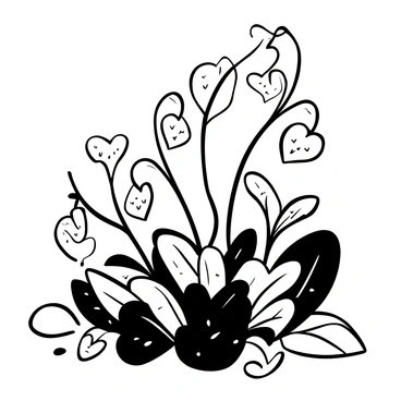A cluster of "bleeding heart" flowers with their unique heart-shaped blossoms hanging from delicate stems. The flowers are surrounded by lush green leaves that create a soft, textured background. Sunlight filters through the foliage, casting gentle shadows on the ground. Some fallen petals are scattered around, adding to the detail of the scene. The setting conveys the tranquility of a springtime garden filled with life.