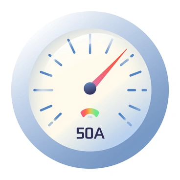 A close-up view of an energy meter is displayed prominently in the center. The meter has a circular glass face, which shows clear markings for various energy consumption levels. The needle is positioned at a low energy consumption reading, indicating minimal usage. Below the needle, there are numerical digits that read a small value, emphasizing the low consumption. The casing of the meter is silver with a slightly reflective surface, and there are small, colorful icons near the edges representing energy-saving tips. The background is softly blurred to keep the focus on the energy meter itself.