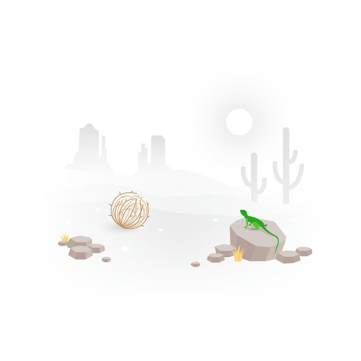 Ilustração de No comments section metaphor with lizard and tumbleweed in desert em estilo Fogg para baixar em PNG, SVG