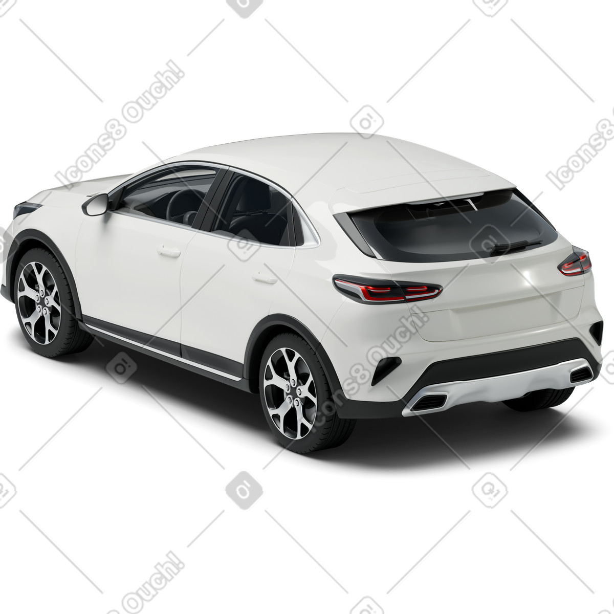 Rear view of white car illustration in 3D Business style download in PNG, SVG