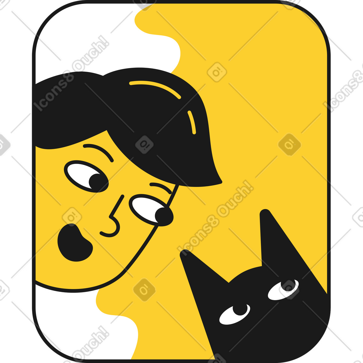 Ilustración Hombre y gato negro en la pantalla estilo Taxi a descargar PNG SVG