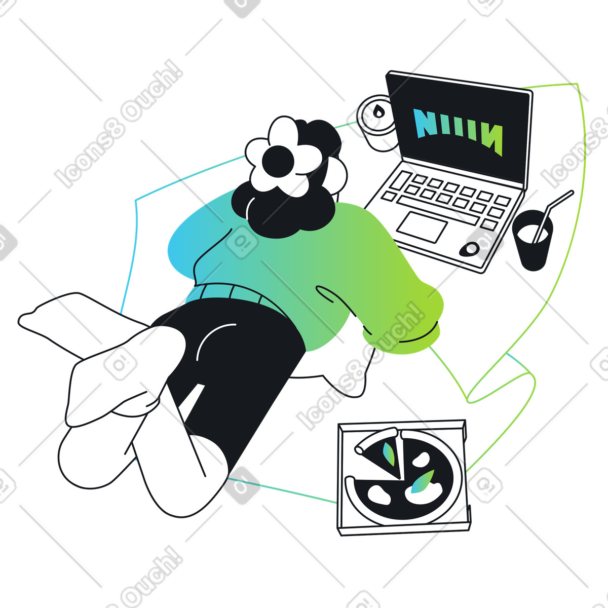 Watching movie with snacks, cozy leisure and entertainment-Illustration im Breeze-Stil als Download in PNG, SVG
