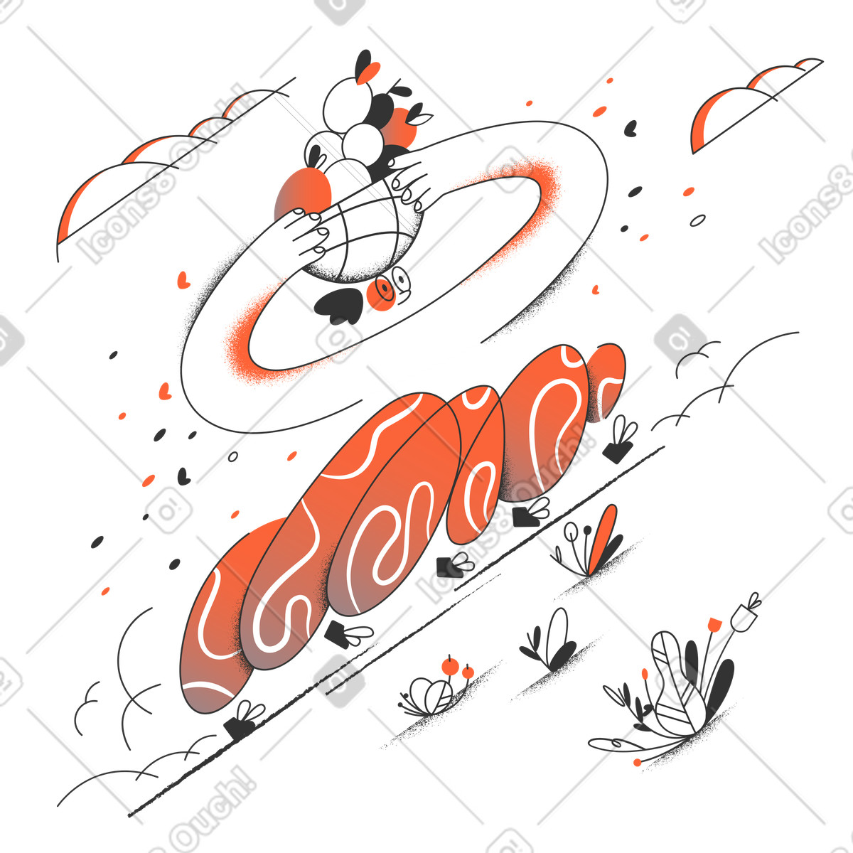 Woman delivering fruits on her head illustration in Crayon style download in PNG, SVG
