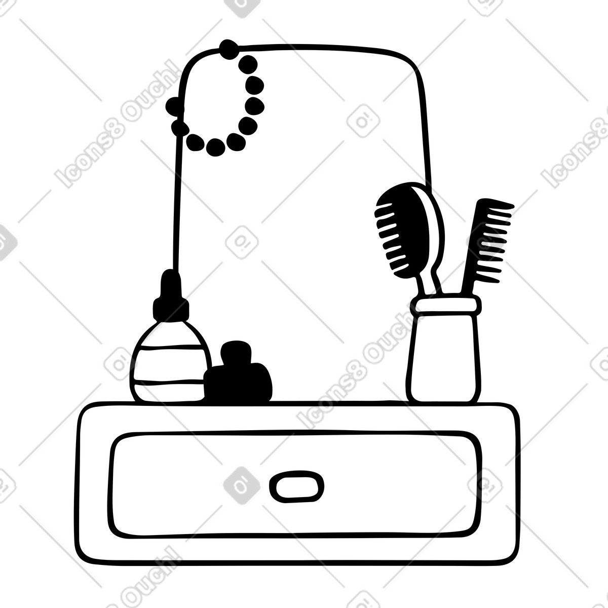 Tavolo da toeletta con specchio e cosmetici illustrazione in stile Journal scarica in PNG, SVG