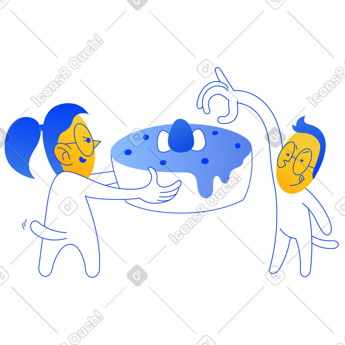 下载 Buddy 风格的 男人和女人分享蛋糕 插画，支持 PNG、SVG 格式